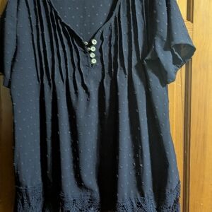 Navy Blue Women's Top with Button Detail XL